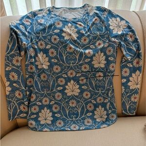 Floral Long Sleeve Top in Blue and White